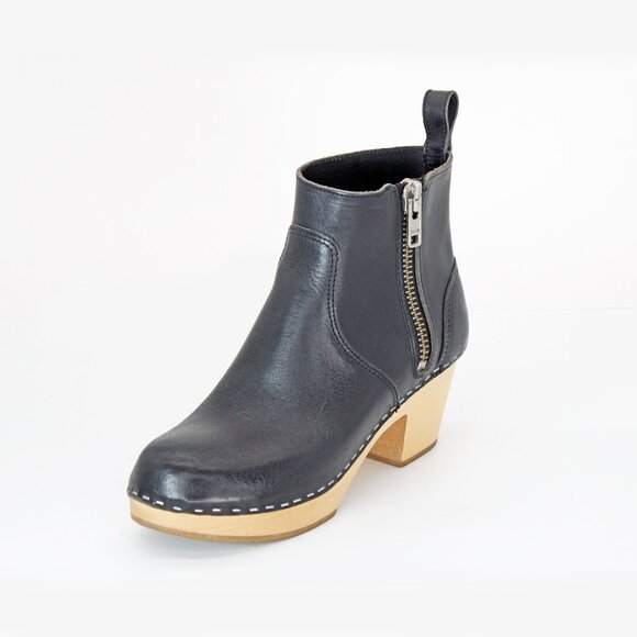 Swedish Hasbeens ‘Zip It Emy’ Women's Clog Bootie In Black Leather:Us 7 EU 37 - Picture 2 of 11